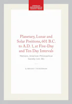 Cover of 'Planetary, Lunar and Solar Positions, 601 B.C. to a.D. 1, at Five-Day and Ten Day Intervals' by Bryant Tuckerman 